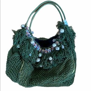 Elliot Mann Carnival Cotton Woven Bag. Olive.